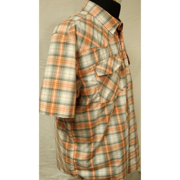 Magellan Fish Gear Mag Wick Mens Large Plaid Orange Metal Snap Vented Hike Shirt - Picture 6 of 12